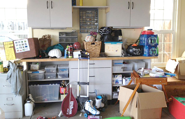 Garage tool and toy storage area (before)